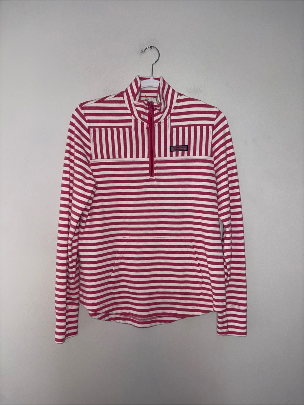 Vineyard Vines | Pink Striped Half Zip Sweater